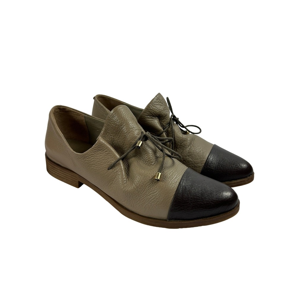 Django & Juliette Minimalist Loafer Taupe Brown Leather Cap Toe Oxford Flats 40